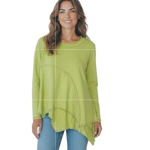 Ozai N Ku Boho Sweater Knit Asymmetric Inside Out Hem Contrast/Stitching S